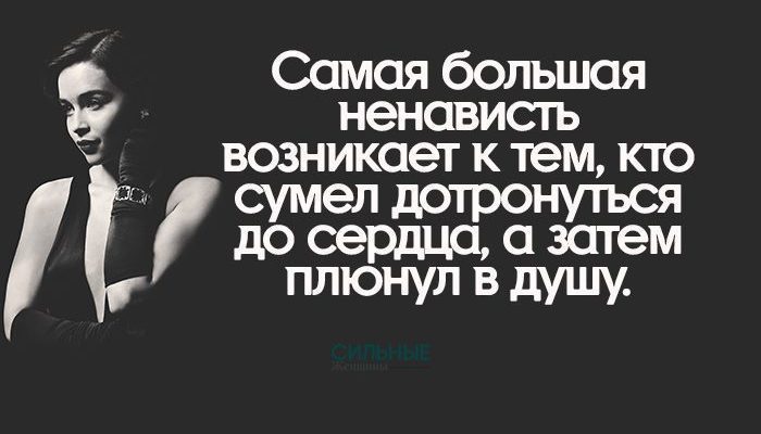 Самая большая ненависть возникает к тем, кто сумел дотронуться до сердца, а затем плюнул в душу.